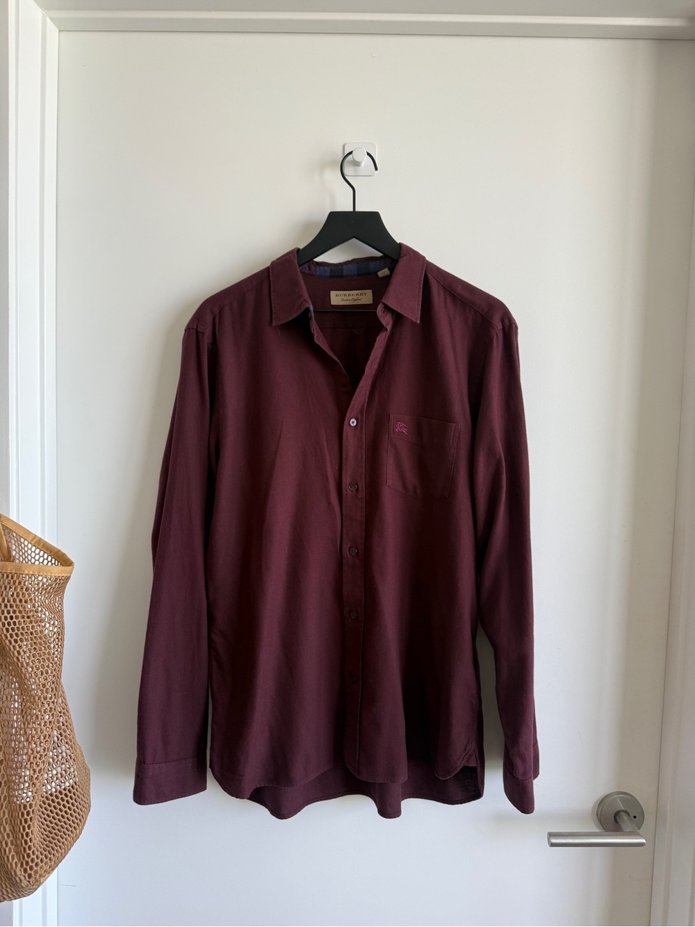 Burberry Men's Button-Down Shirt in Burgundy